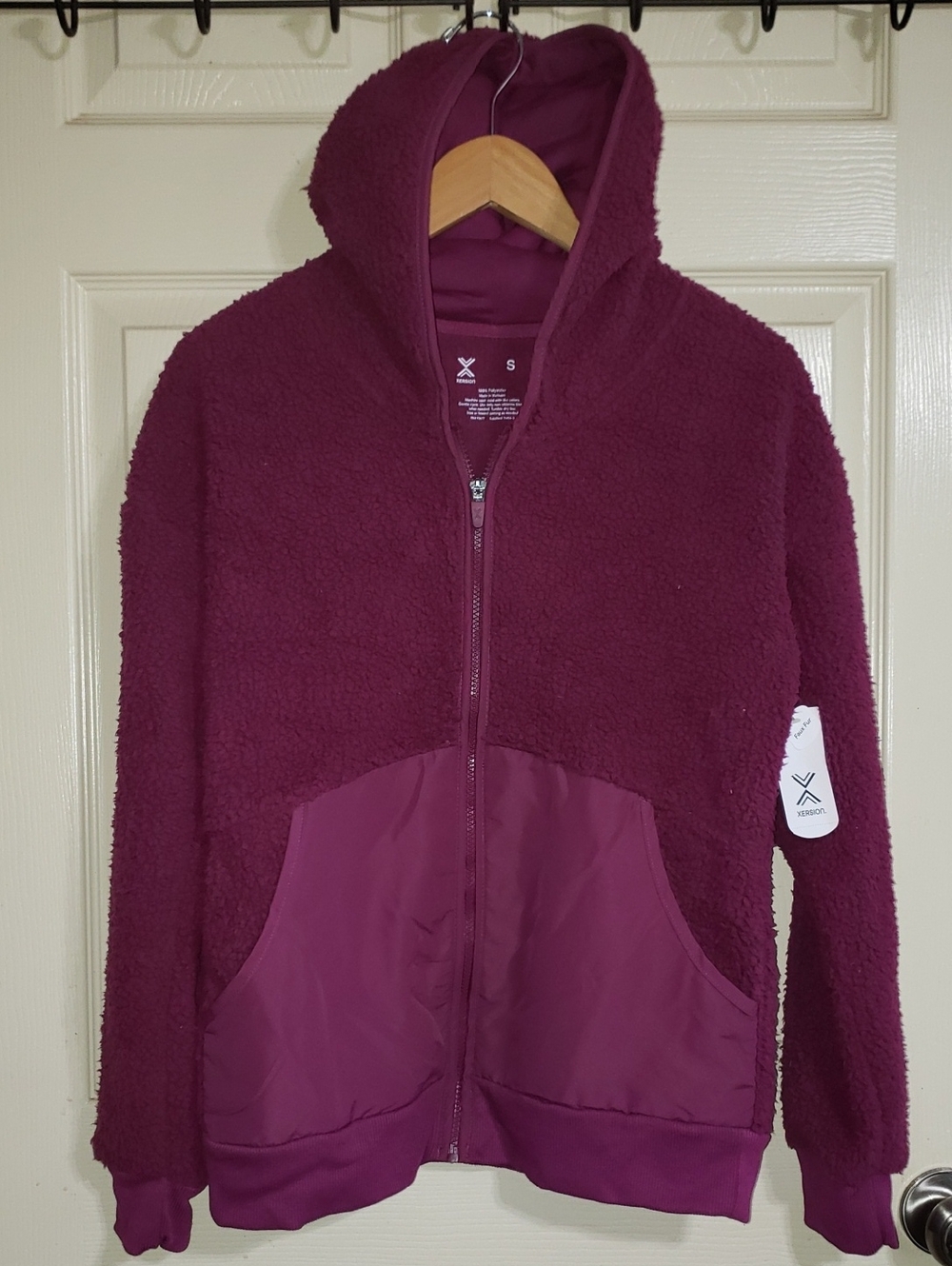 Xersion Zip Fleece Furry Teddy Bomber Performance Jacket Red Plum
